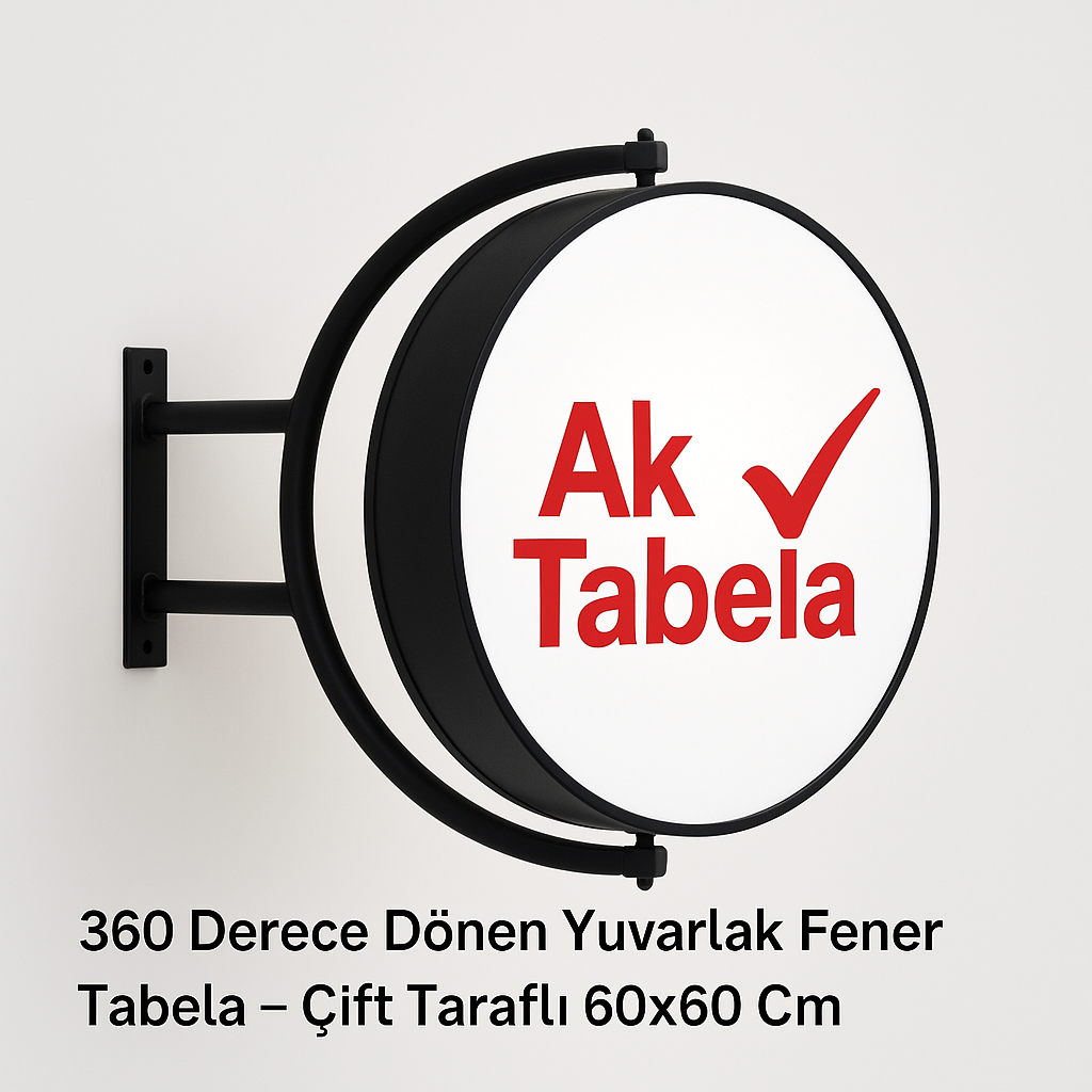 360 Derece Dönen Yuvarlak Fener Tabela 60×60 Cm