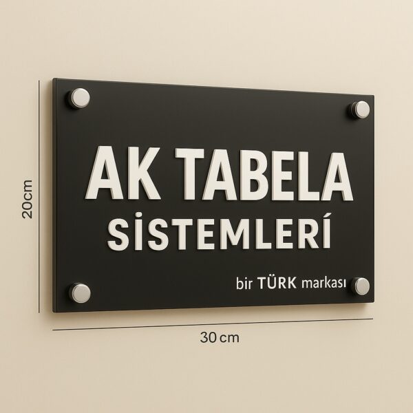 Kabartma kapı tabelası siyah pleksi zemin beyaz yazılı
