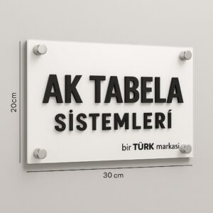 Kabartma kapı tabelası beyaz pleksi zemin siyah yazılı