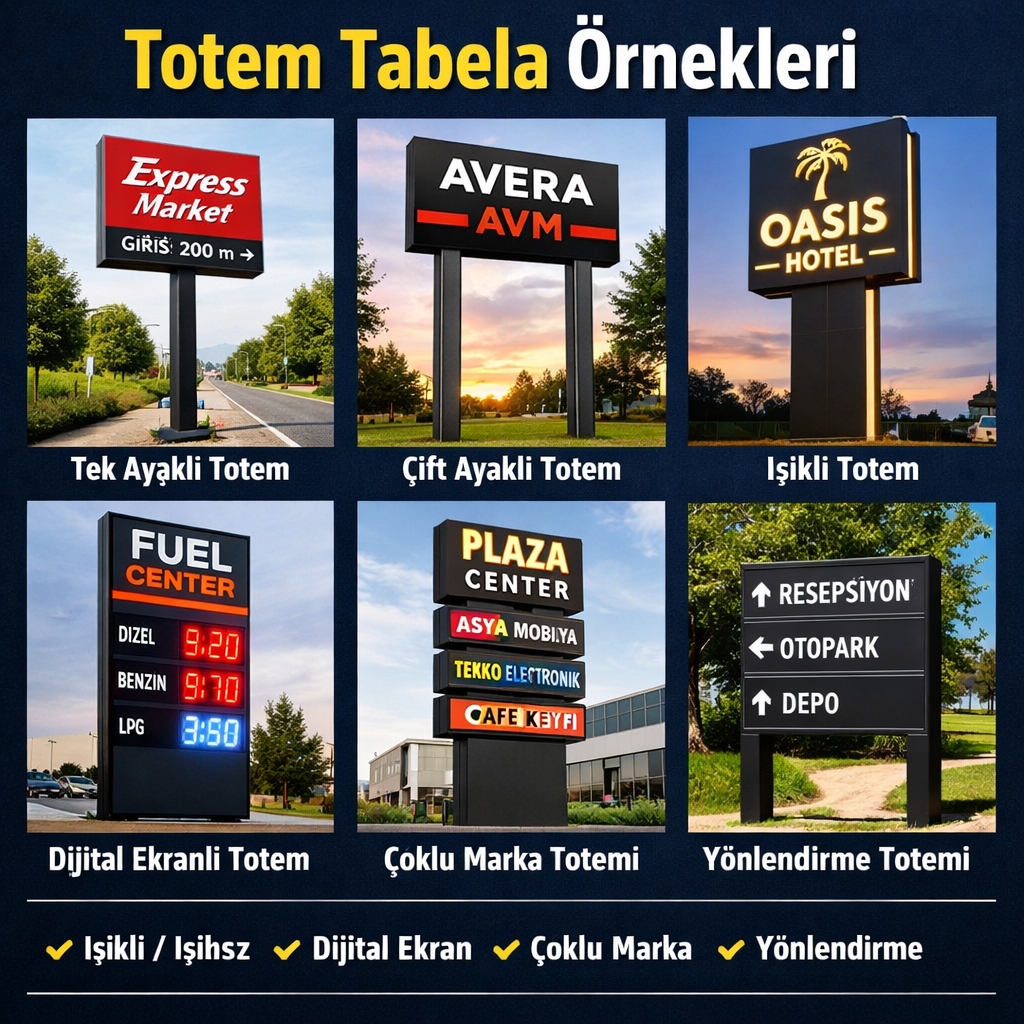 Totem Tabela Örnekleri: Model Seçenekleri, Ölçüler, Malzemeler ve Tasarım İpuçları